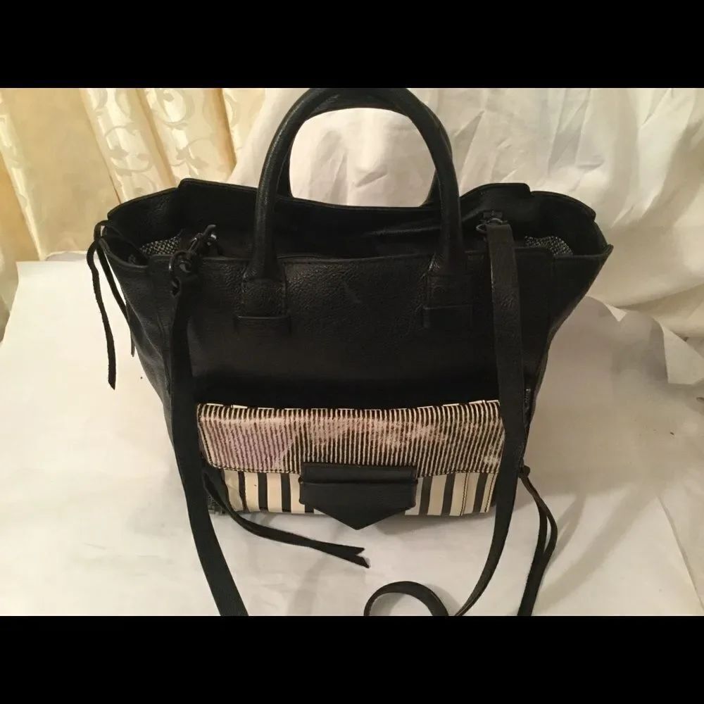 Rebecca Minkoff Black Leather Satchel Tote Bag Zip